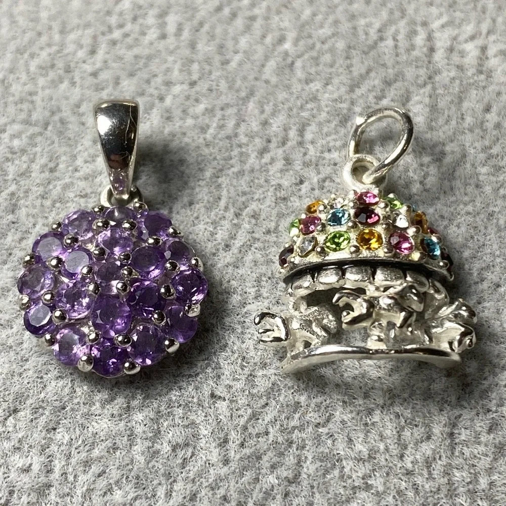 Sterling Silver Amethyst & Carousel Pendant Charm 925